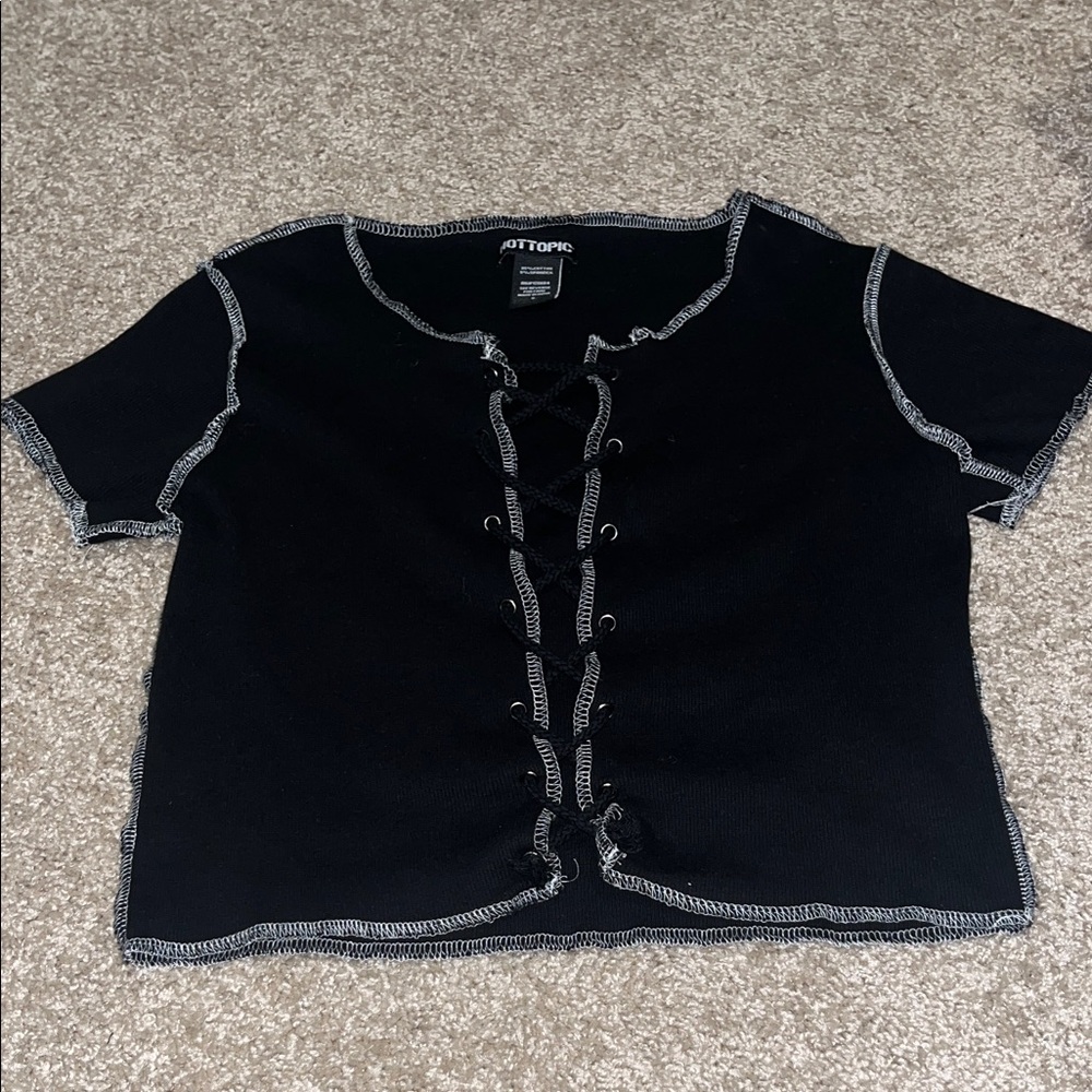 Hot Topic Black Lace-Up Crop Top